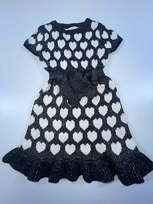 Maggie & Zoe Girls Youth Black White Cotton Blend Short Sleeve Sweater Dress 5-6 • $9.99