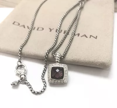 David Yurman Sterling Silver 7mm Albion Amethyst Pendant Diamonds Necklace • $189