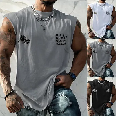 Mens Print Sport Vest Tank Tops Summer Gym Muscle Fitness Bodybuilding T Shirt • £3.99