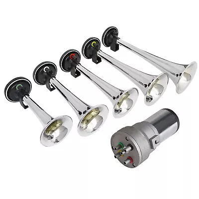 Fits 5Pc 12V 125Db Chrome Car Truck La Cucaracha Musical Air Horn+Compressor • $48.99