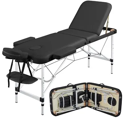 Massage Bed Adjustable Massage Equipment 3 Fold  Salon Bed Spa Table Black Used • $65.99