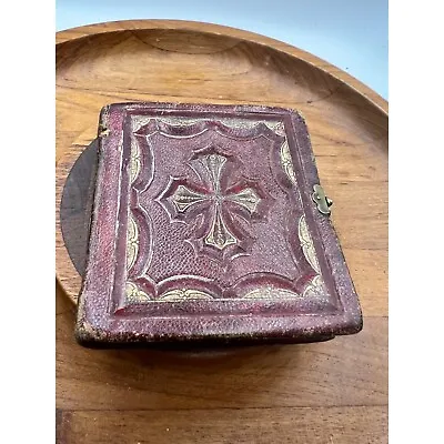 Antique Civil War Era Gem-Size Tintype Portraits Miniature Leather Album • $499