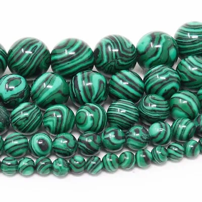 Green Malachite Beads Round Synthetic Loose 4mm 6mm 8mm 10mm 12mm 15.5  Strand • $4.98