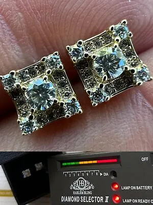 Real Solid 10k Yellow Gold Iced Kite Moissanite Earrings Mens Ladies 6.5mm Studs • $166