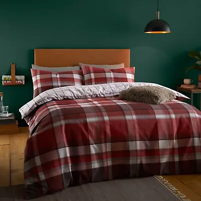 £14.99 • Buy Catherine Lansfield Brushed Check Reversible Duvet Cover Bedding Set Red