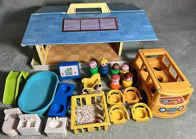 Fisher Price VINTAGE 1978 Play Family NURSERY SCHOOL #929 W Lots Of Pieces Bus • $32