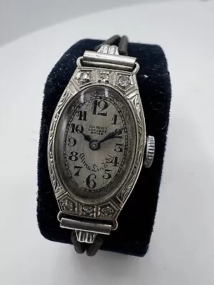 Vintage Lucerne 14k White Gold Diamond Art Deco Wristwatch Beautiful Swiss Mov't • $449
