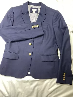 J Crew Wool Blend Keating Navy Blue Blazer Jacket Women's Sz 8  Preppy Excellent • $24