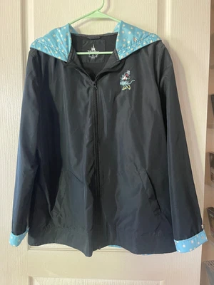 $34.99 • Buy Disney Parks Disneyland Minnie Mouse Black Blue Polka Dot Rain Coat Jacket Sz L