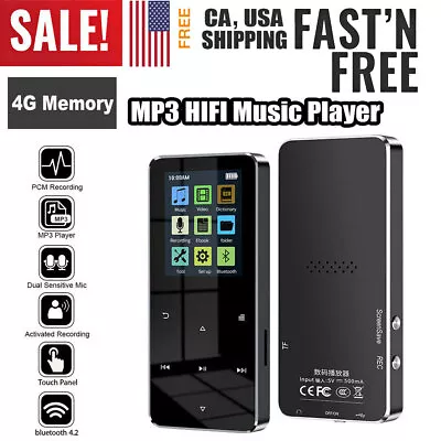 BluetoothTouch Screen MP3 Player 4G RAM Recording FM HIFI Music + Earphone • $13