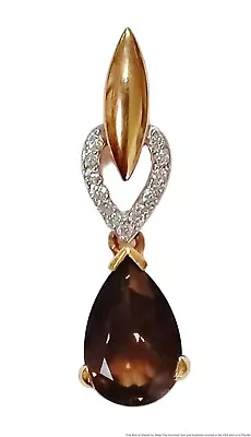 Elegant Smoky Quartz Cairngorm Diamond 14K Rose Gold Teardrop Necklace Pendant • £71.24