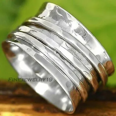 Solid 925 Sterling Silver Wide Band Spinner Ring Meditation Statement Ring GN925 • $9.78