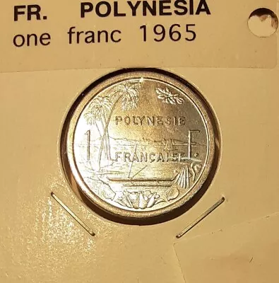 1965 French Polynesia One Franc Aluminum Coin  BU • $1.85