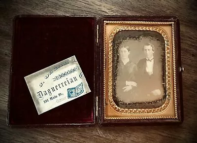 1/4 Daguerreotype Man & Wife Pebbled Leather Case + Photographer Business Card • $300.05