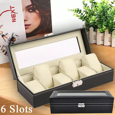 £9.95 • Buy Mens 6 Grid Leather Watch Display Case Jewellery Collection Storage Holder Box