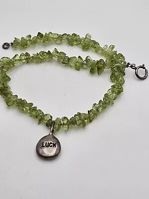 Vintage Sterling Silver Luck Small Charm Peridot Chip Bead Bracelet • $22