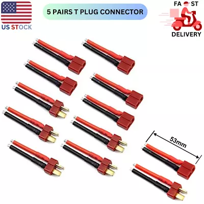 5 Pairs T Plug Connector Female And Male Deans With 14AWG Silicon Wire For RC • $13.69