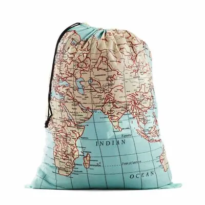 £10.99 • Buy Kikkerland World Map Atlas Travel Laundry Bag Uni Clothes Wash Drawstring Basket