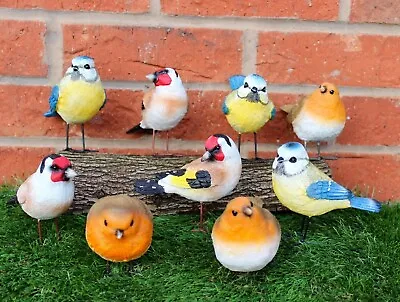 3 X Wild Bird Ornaments For Garden Red Robins Bluetits Goldfinch Colourful Resin • £14.99