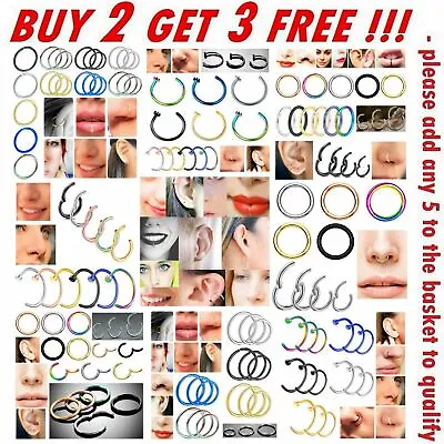£1.99 • Buy Surgical Steel Nose Ring Lip Nose Rings Cartilage Tragus Helix Ear Piercing Hoop