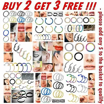 Surgical Steel Nose Ring Lip Nose Rings Cartilage Tragus Helix Ear Piercing Hoop • £1.49