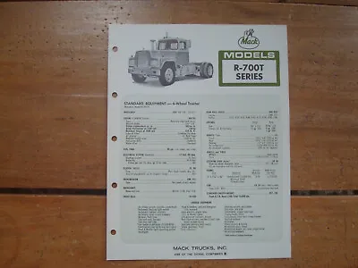 1970 Mack Trucks Models R-700T Specifications Brochure • $12.12