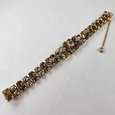 Vintage Eisenberg Ice Bracelet 7in Champagne Rhinestone Gold Tone Metal [8025] • $144.95