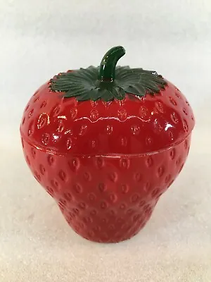 Vintage Hazel Atlas Milk Glass Red/Green Strawberry Jam/Jelly Jar W/Lid • $11.99