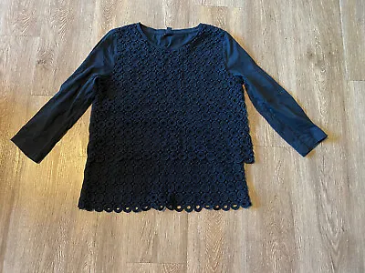 J Crew Scallop Top 3/4 Sleeve Black Shirt Women's Size Small • $9.99