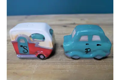 Ceramic Car & Caravan Cruet Set Salt & Pepper | Red & Blue | Caravanning Gift • £11.99