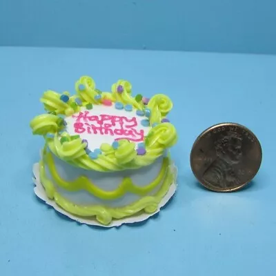Dollhouse Miniature Round Happy Birthday Cake In Yellow With Confetti G6261 • $8.99