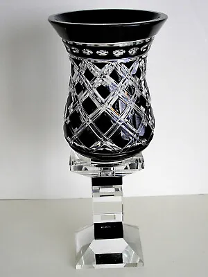 Ajka Faberge Atheene Black Onyx Cased Cut To Clear Crystal Hurricane Candle 2 Pc • $225