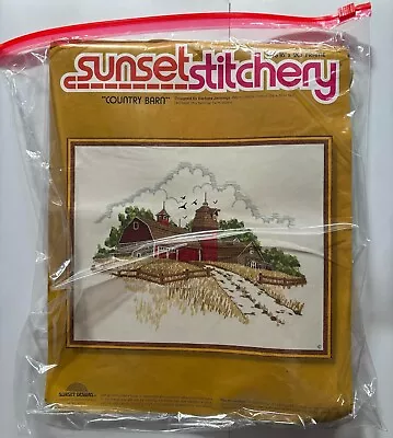 Vintage Sunset Stitchery Crewel Kit  COUNTRY BARN  *New Out Of Package* • $10
