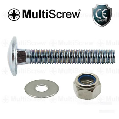 £5.16 • Buy M8 M10 M12 Bzp Cup Square Carriage Bolt Coach Screw, Washer & Nyloc Nut Nylon Ce
