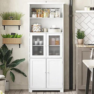 $99.99 • Buy Tall Pantry Storage Cabinet Kitchen Organizer With Glass Door Adjustable Shelves