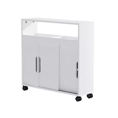 Artiss Bathroom Storage Cabinet Toilet Caddy Shelf 3 Doors With Wheels White • $61.95