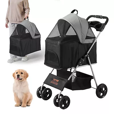 VEVOR Pet Stroller 4 Wheels Dog Stroller With Brakes 35 Lbs Weight Capacity • $62.99