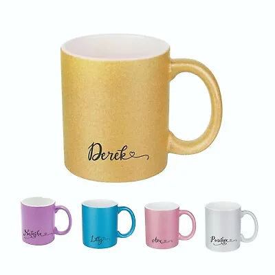 Custom Personalised Name Text Printed Real Glitter Finish Coffee Mug Cup Gift • £8.99