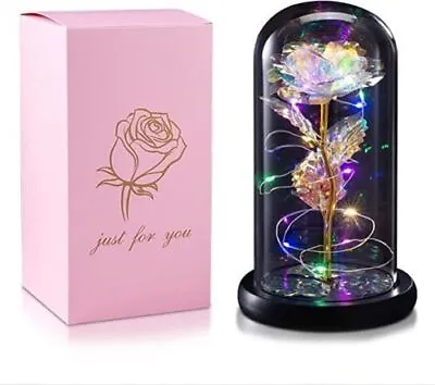 £14.09 • Buy Valentines Gifts For Her Women Rose Flower LED Light Up Rose In Glass Dome Decor
