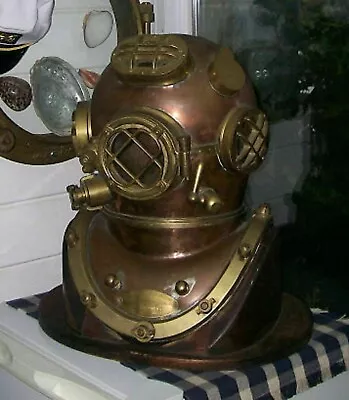 Morse Us Navy Mark V Diving Divers Helmet Solid Antique Full Size 18 Inch Copper • $872.10