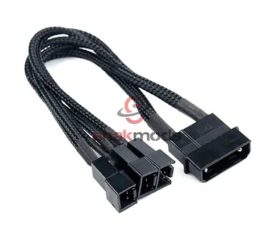 Molex To 3 X 3 Pin Fan Adapter 7v Black Sleeved Extension Power Cable Modding • $7.45