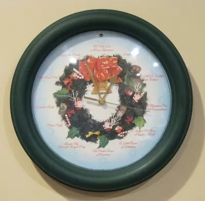 Christmas Clock Plays Songs Carols On The Hour Wreath Jingle Bells 11 Inch • $24.99