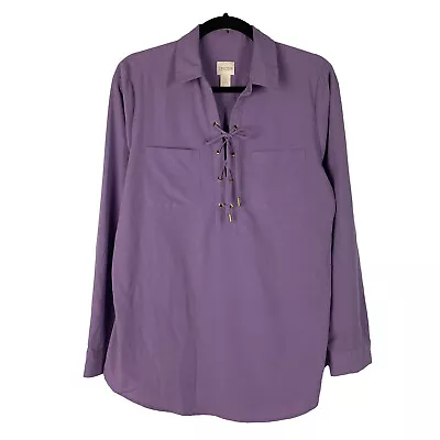 Chicos Blouse Popover Shirt Purple Lace Up Long Sleeve Modal Size 1 • $19.95