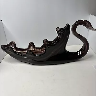 Hand Blown Glass Swan 14” Long Candy Dish Centerpiece Purple Retro • $22.95