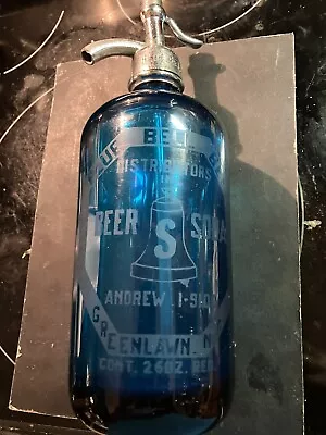 Vintage Dark Blue Blue Bell Beer Seltzer Bottle  • $50