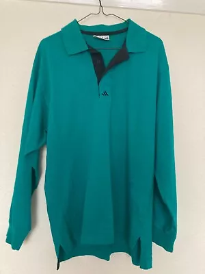 £9 • Buy Vintage ADIDAS EQUIPMENT Rugby Shirt | Size GB 40/42 | Turquoise Long Sleeve