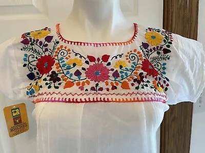 NWT Oaxacan Shirt Blouse White Floral Embroidery Boho 100% Cotton • $40