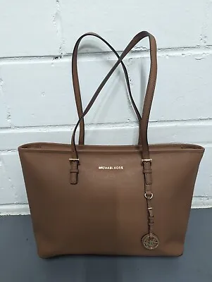 Michael Kors Jet Set Travel Large EW Tote Luggage Brown Leather Shoulder Bag • $125