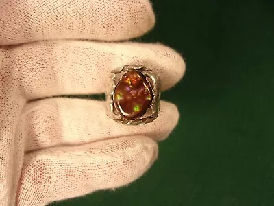 Stunning Old Vtg Antique? Southwestern Sterling Silver Colorful Fire Agate Ring • $389.79