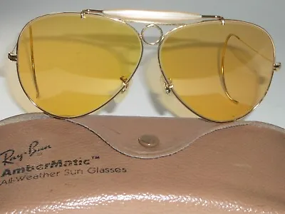 1960's VINTAGE BAUSCH & LOMB RAY-BAN ALL-WEATHER AMBERMATIC SHOOTER SUNGLASSES • $797.23